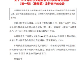 中国银行：2024年总损失吸收能力非资本绿色债券(第一期)(债券通)发行完毕